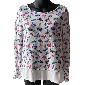 Springfield Butterflies Print Colorful Long Sleeve Knit Top Women’s S